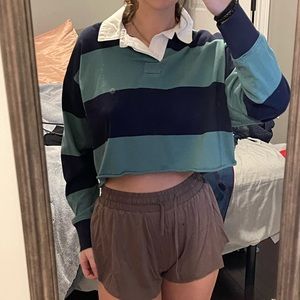 Cropped striped long sleeve button up